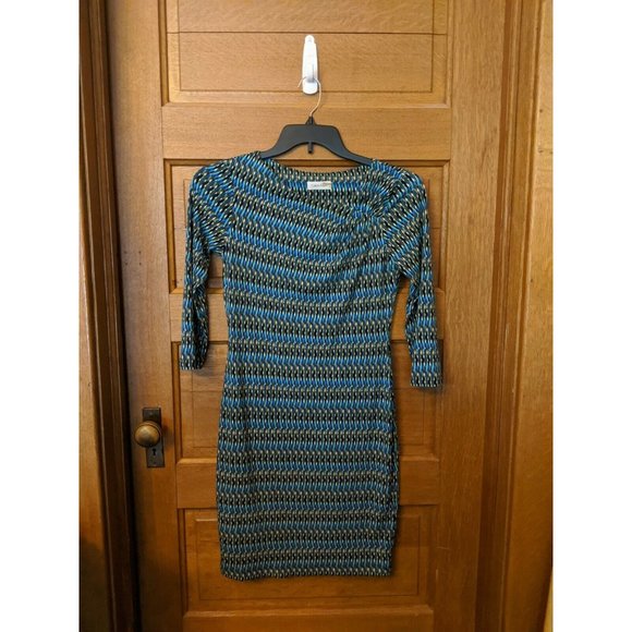 Calvin Klein Dresses & Skirts - Calvin Klein Blue Dress size 2 3/4 Sleeve Abstract Midi